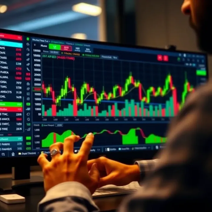 Forex Trading Software Dashboard with Currency Analysis User interacting with forex trading software interface displaying currency charts and analysis tools