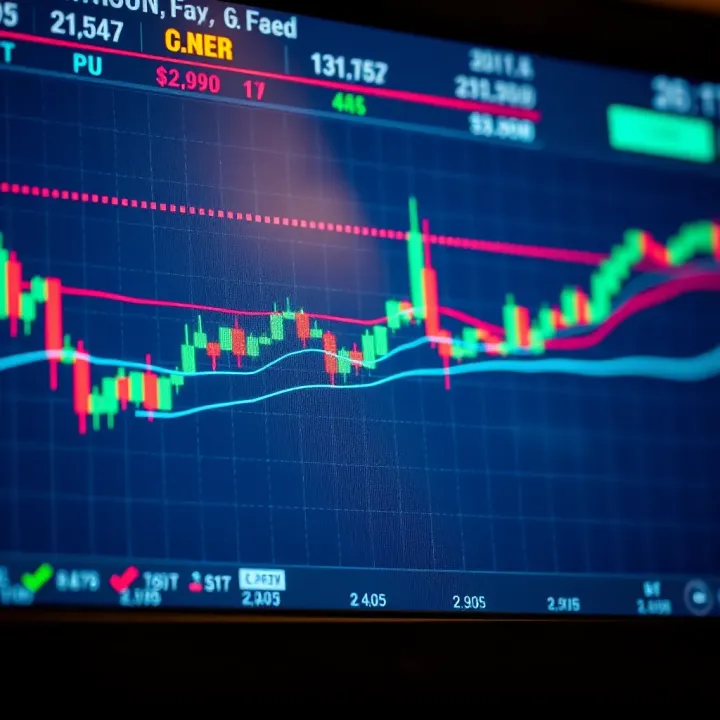 Chart showing forex currency pairs with technical indicators and trend lines