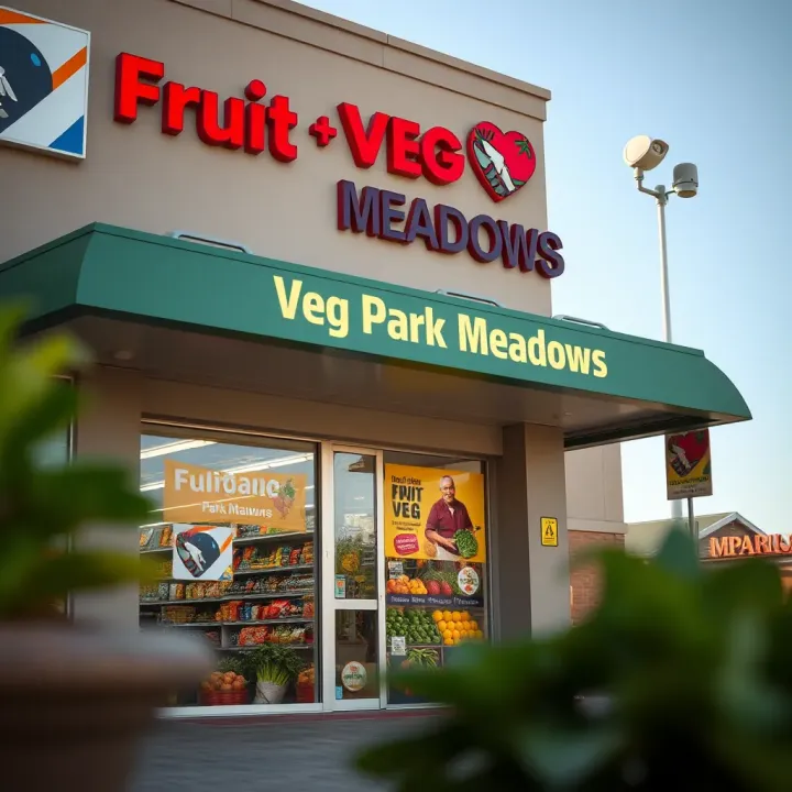 Exterior view of Fruit and Veg Park Meadows with storefront and clear signage
