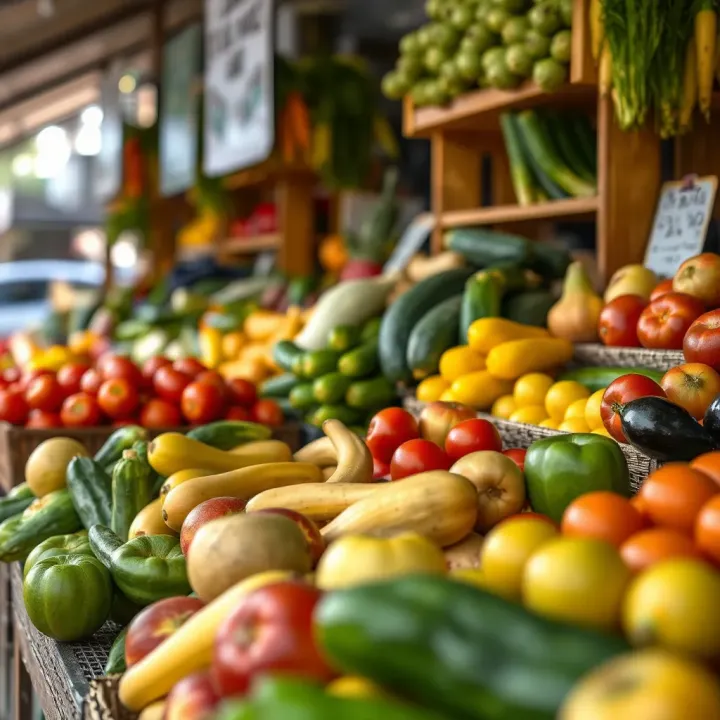 Fresh fruits and vegetables displayed at a vibrant outdoor market in Somerset West
