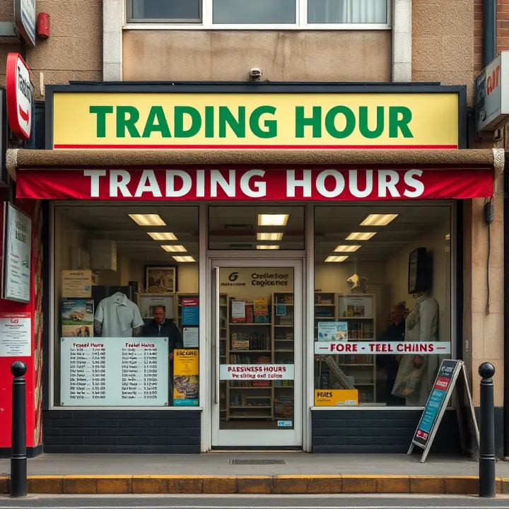Exterior view of a general store in Port Elizabeth with clear business hours displayed on the door
