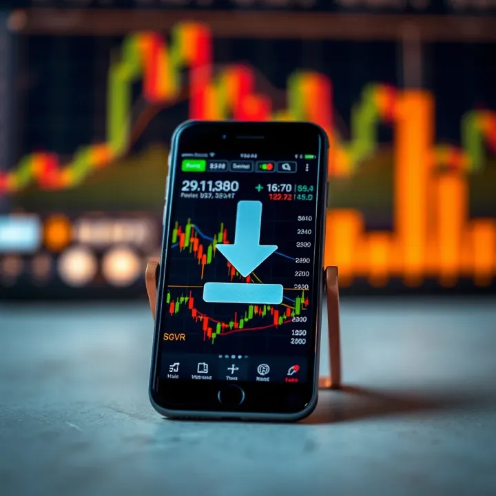 Secure download symbol overlaying a smartphone showing forex market graphs