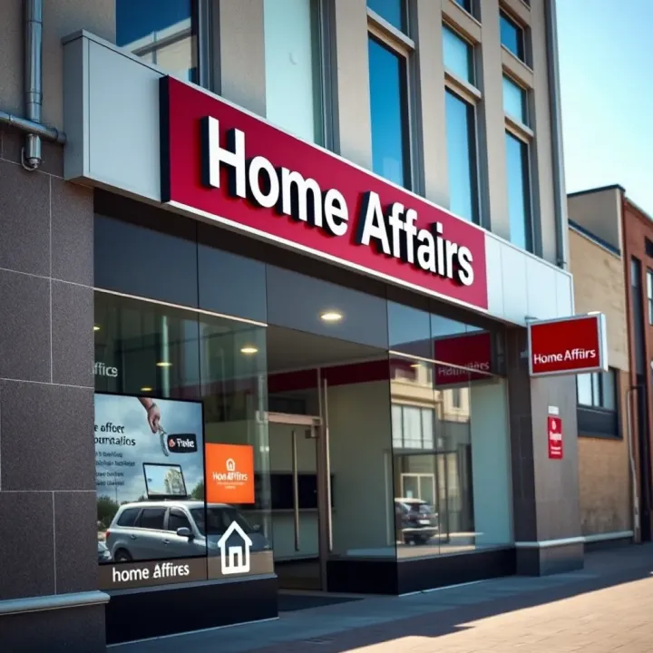 Exterior view of the Home Affairs office building in Alberton with clear signage