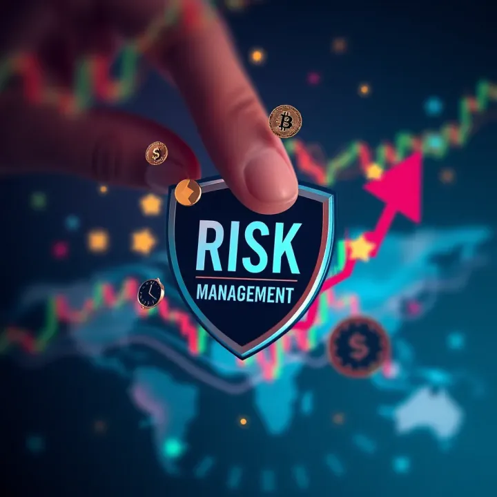 Conceptual illustration of risk management with shield and financial symbols