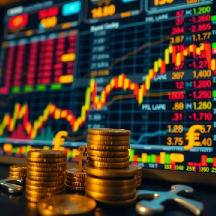 Islamic finance symbols with currency exchange charts