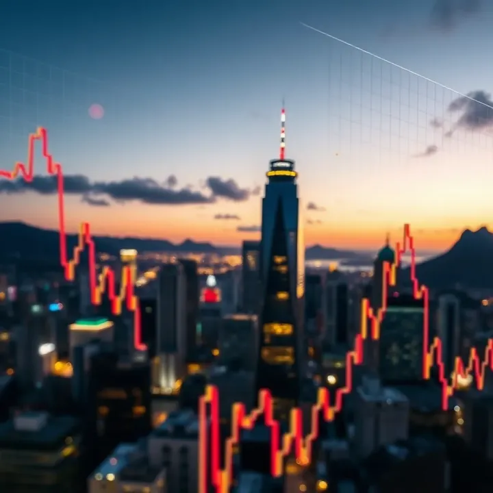 South African city skyline with digital stock market charts overlay representing forex trading