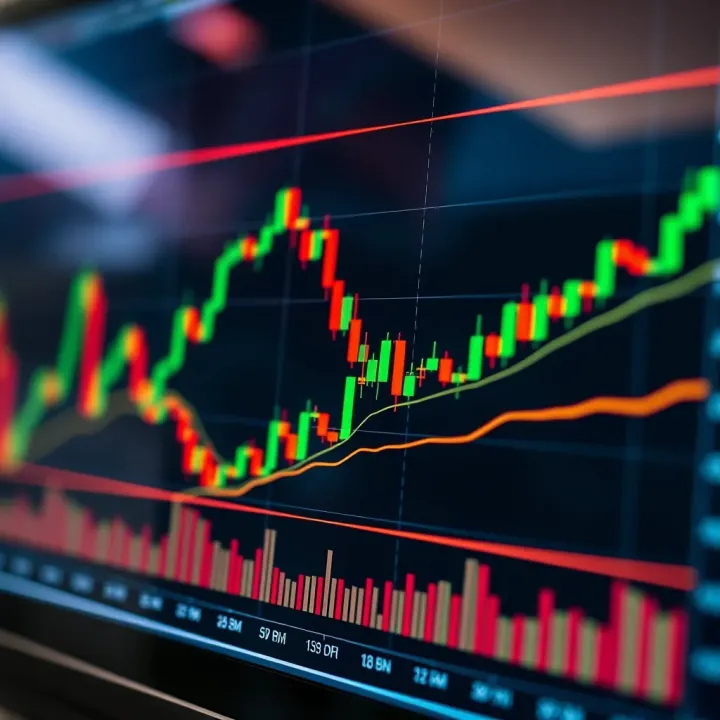 Chart displaying currency pairs with price fluctuations and trend lines on a digital trading platform