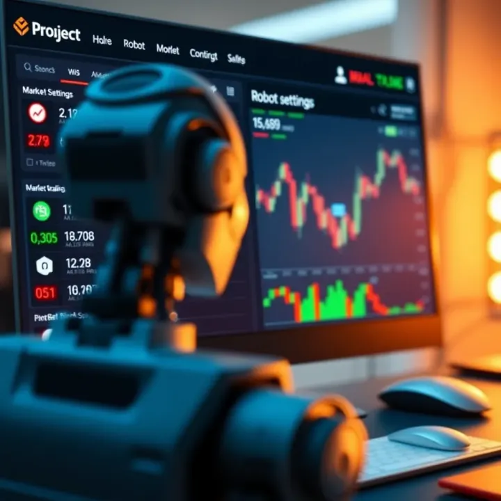 Interface of binary trading platform showing robot settings and market analysis