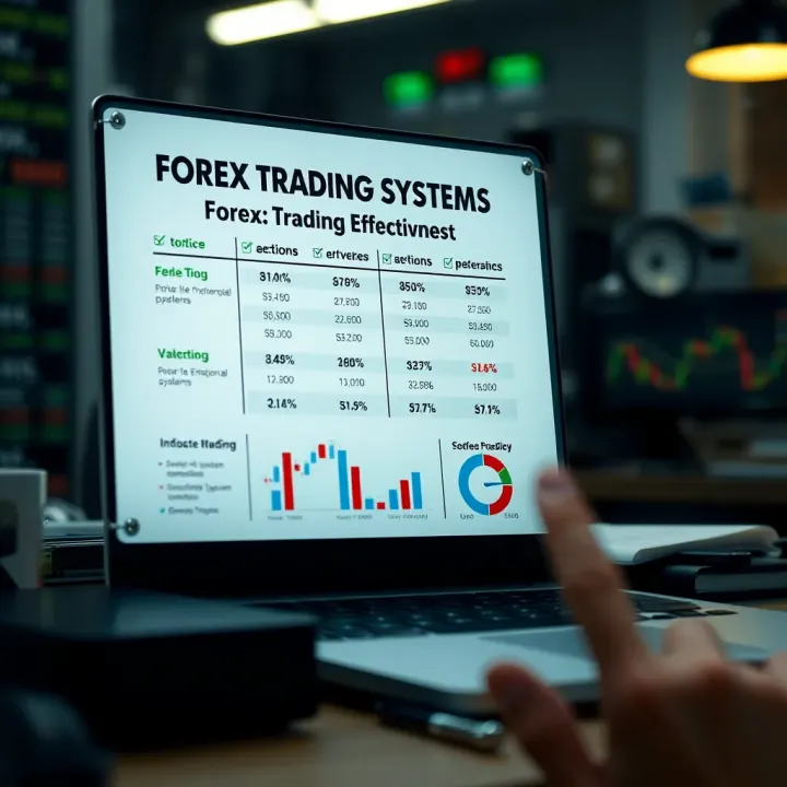 Checklist for Assessing Forex Trading System Effectiveness Conceptual graphic showing a checklist for evaluating forex trading systems with performance metrics