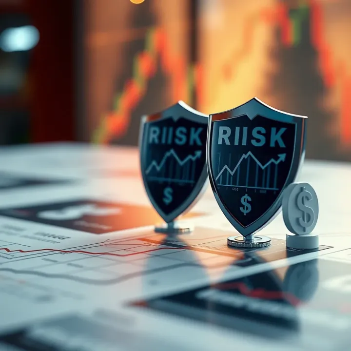 Risk Management Techniques for Sustainable Forex Trading Graphic illustrating risk management strategies with protective shields and financial symbols