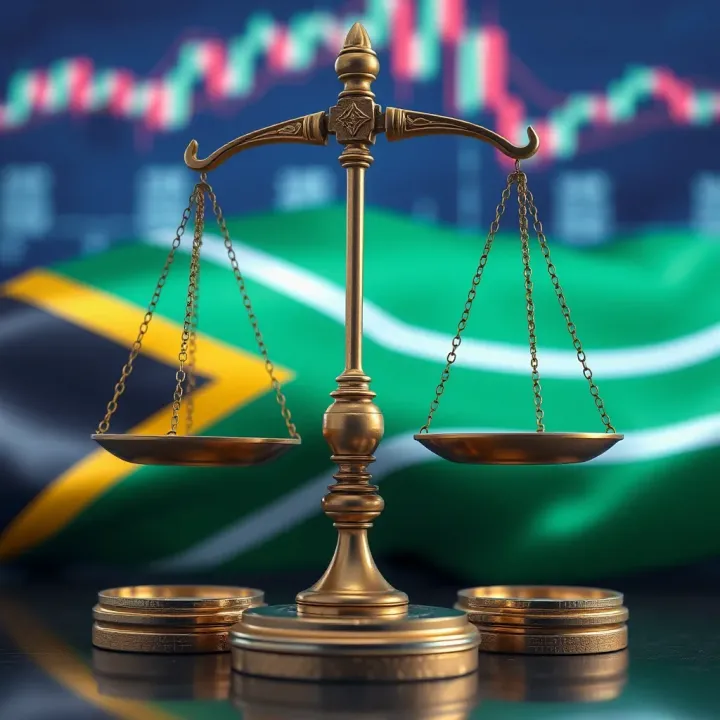 Visual representation of legal scales over South African flag symbolizing trading regulations