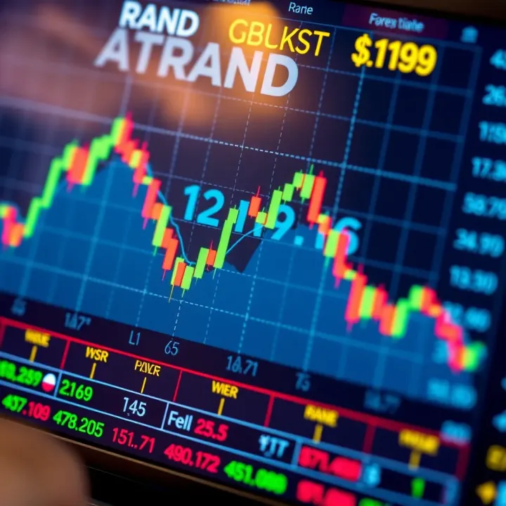 Graph showing South African Rand exchange rates with global currencies on digital financial screen