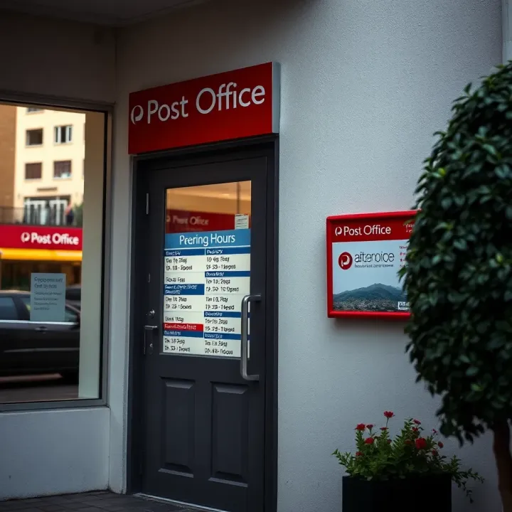 Stellenbosch Post Office Operating Hours Displayed at Entrance Entrance of Stellenbosch Post Office showing hours of operation on the door
