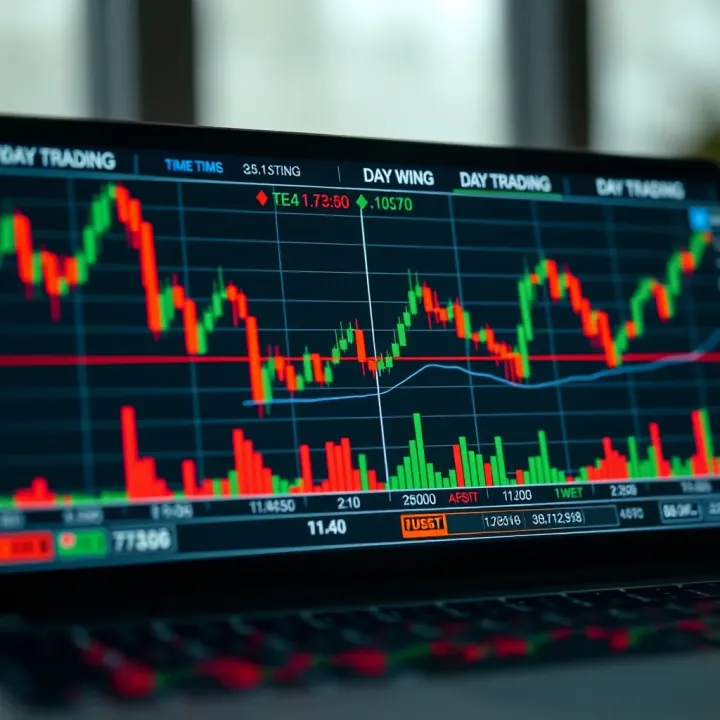 Chart showing contrasting timeframes and trade durations between swing trading and day trading
