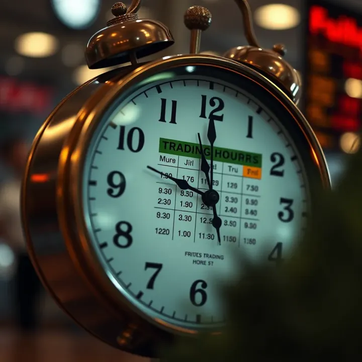 Clock showing trading hours with calendar highlighting holiday periods