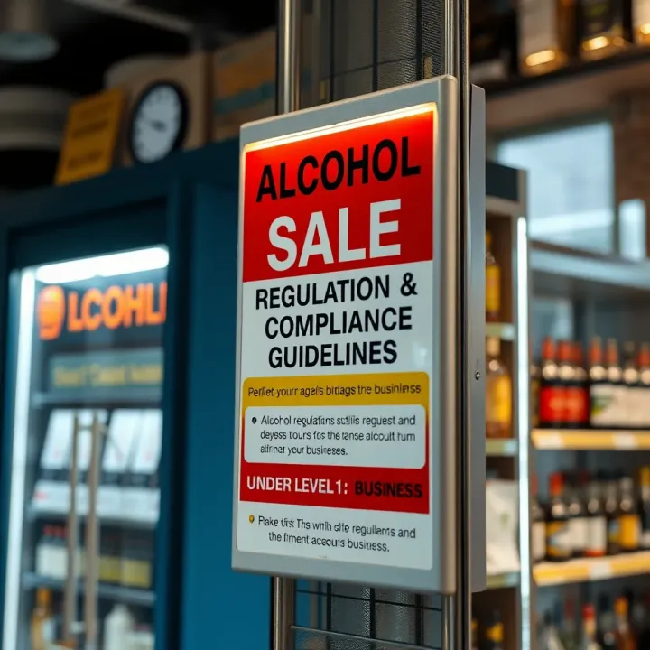 Signage displaying alcohol sale regulations and compliance information for businesses