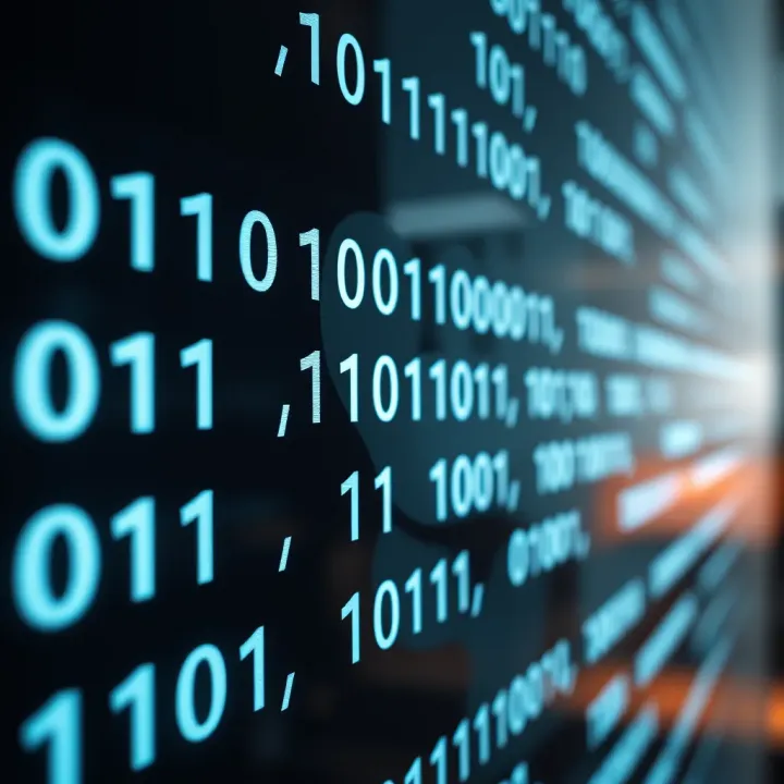 Binary Code in Data Encoding and Transmission Visual representation of data encoding and transmission using binary code in computing technology