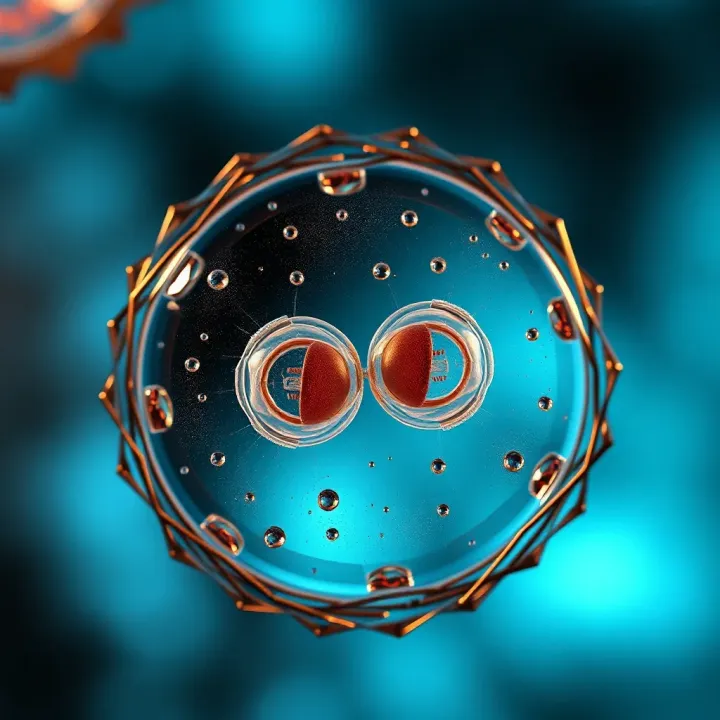 Diagram showing a single-celled organism dividing into two identical daughter cells