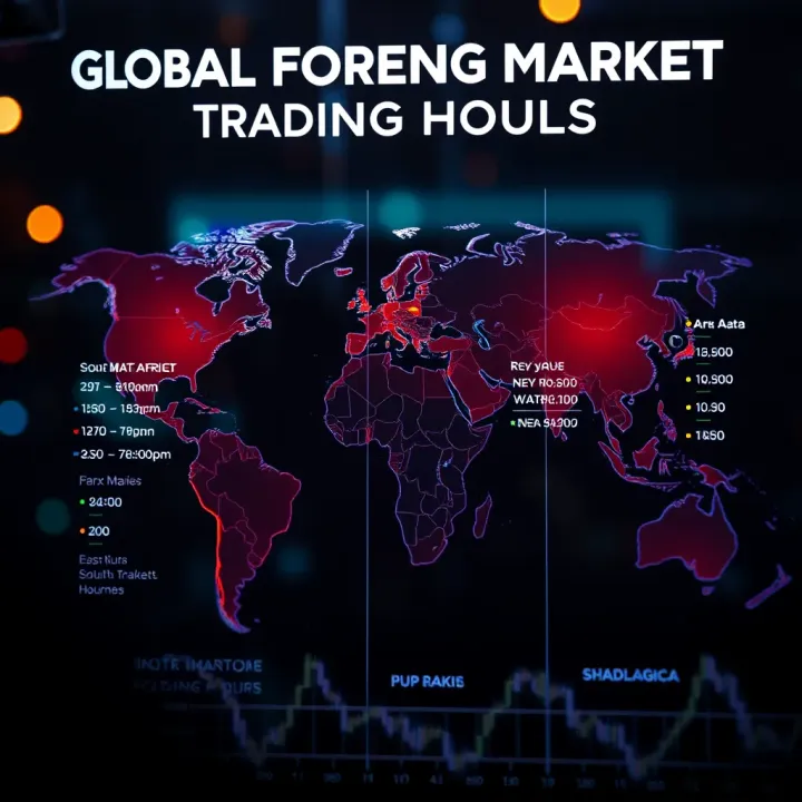 Global Forex Market Sessions and Trading Hours World map highlighting major forex market regions with their active trading hours