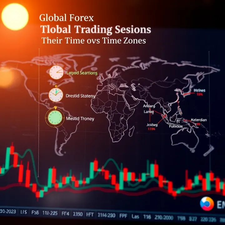World map highlighting major forex trading sessions across different time zones