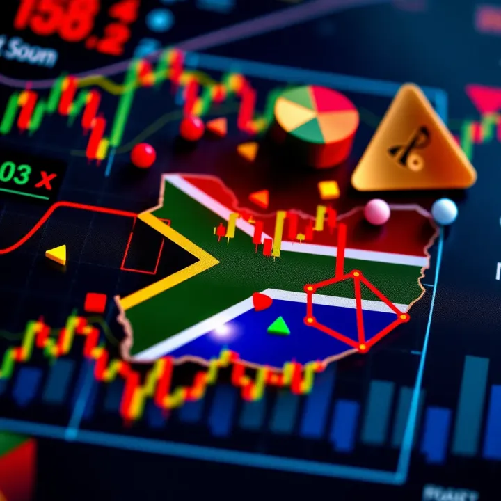 Forex Trading Overview in South African Financial Markets Map of South Africa with forex trading symbols and financial charts overlay