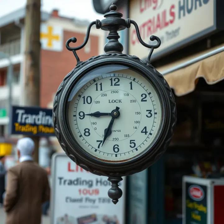 Clock showing general store trading hours in a South African urban setting