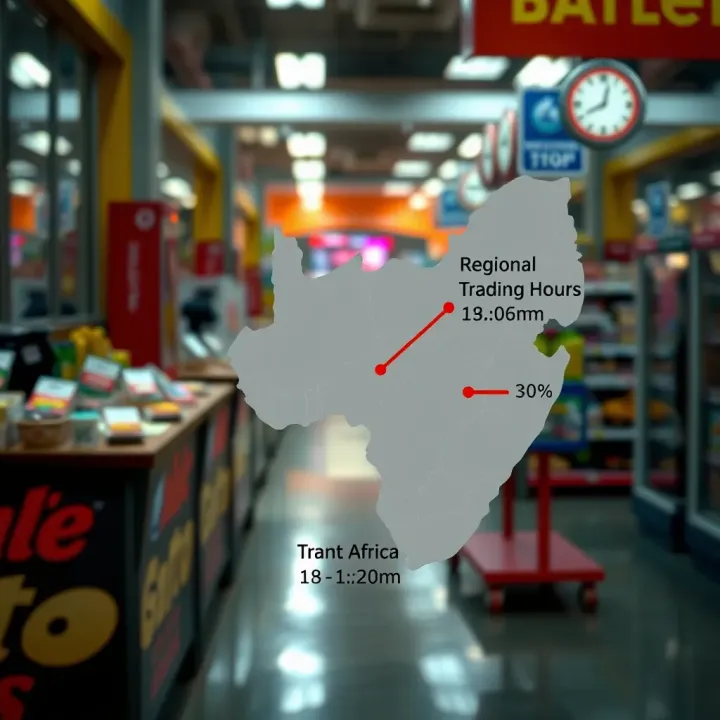 Regional Differences in Store Trading Hours Across South Africa Map of South Africa highlighting regional variations in store operating times