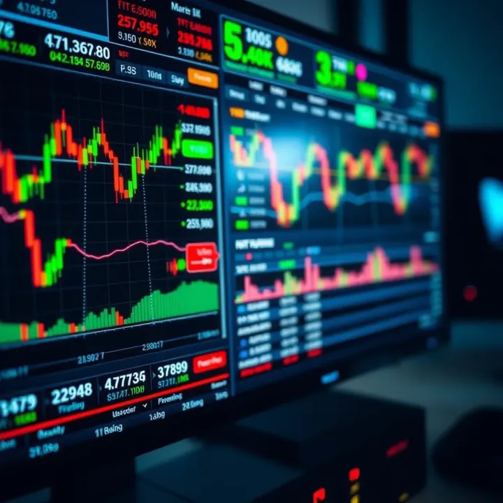 Forex trading platform interface showing real-time currency pairs, charts, and market data on a computer screen