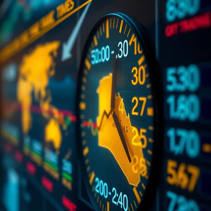 Clock displaying global gold trading times with highlighted South African market hours