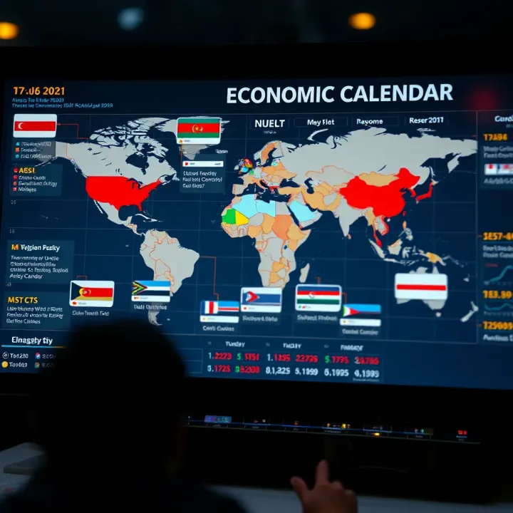 Global economic calendar displaying key financial events and data releases across different countries