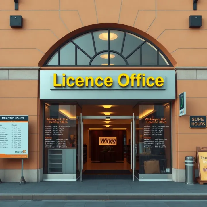 Entrance of the Winklespruit Licence Office with clear signage and operating hours displayed